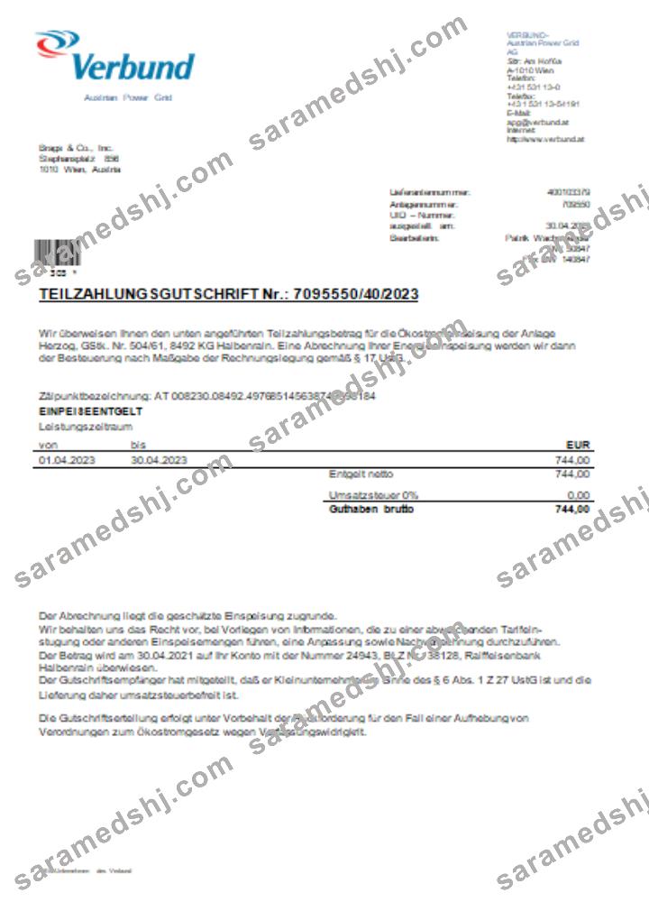 Verbund Austrian Power Grid utility business bill, SCR